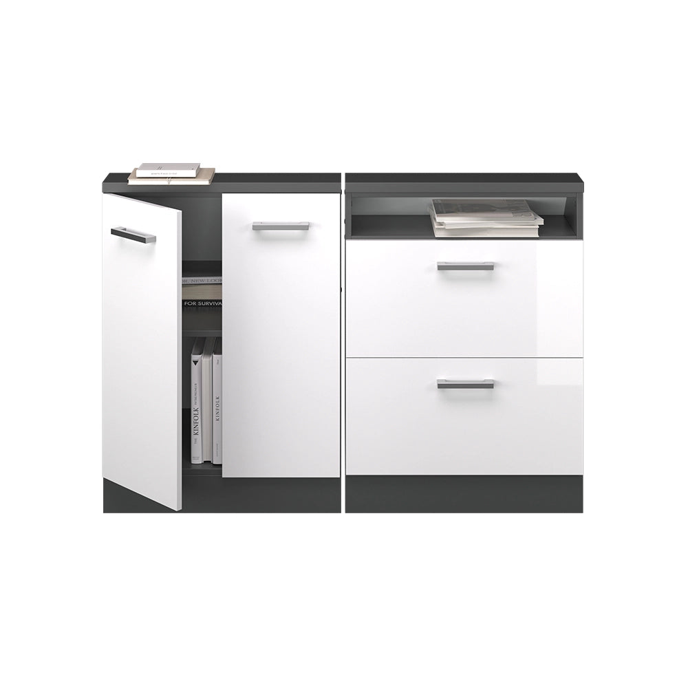 Mobile cucina sottotetto R-Line Bianco lucido/Antracite 120 cm Set di 2 Vicco
