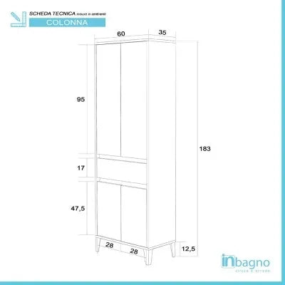 Colonna bagno da terra L. 60 cm Way rovere scuro 4 ante e 1 cassetto