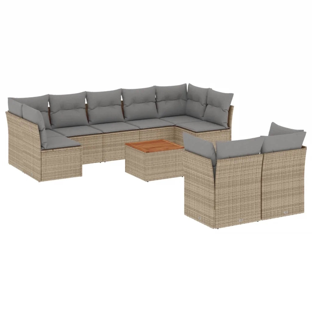 Set Divano da Giardino 10 pz con Cuscini Beige in Polyrattan