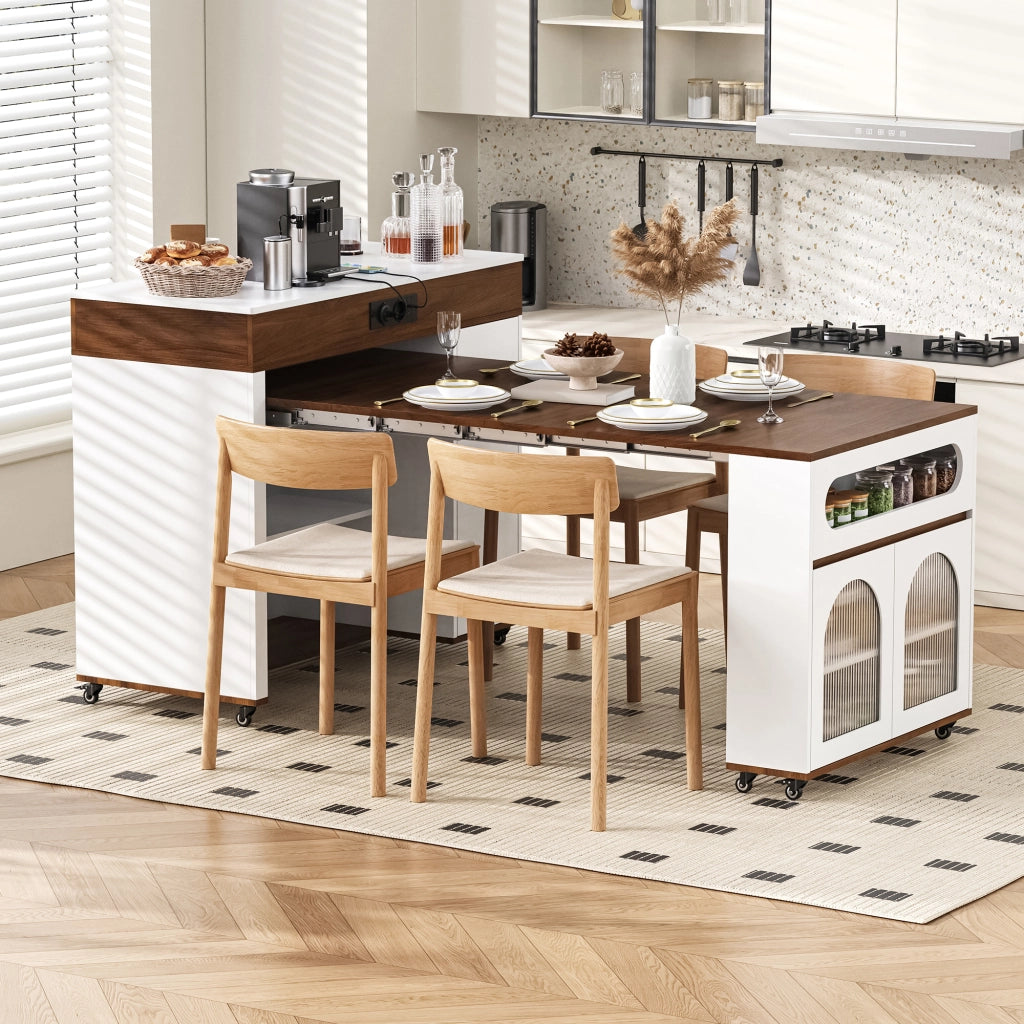 Tavolo da Pranzo Allungabile con Credenza e Cassetto ¨C MINIMAL ¨C Bianco/Noce