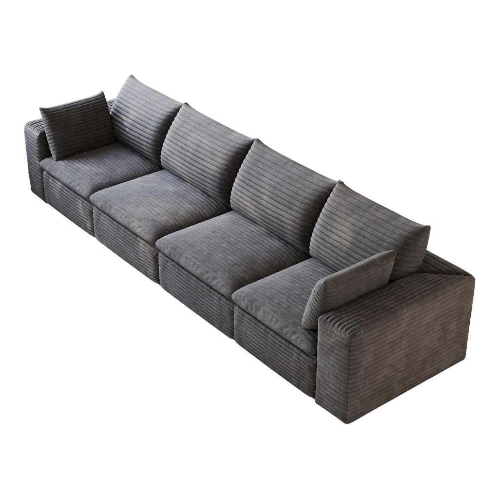 Divano 3 Posti in Tessuto a Coste ¨C MINIMAL ¨C Grigio Scuro, 340cm, Imbottito, Senza Montaggio