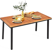 Tavolo da Pranzo in Legno di Acacia Rettangolare, Tavolo da Giardino con Foro per Ombrellone in Design Industriale,140 x 75 x 76 cm