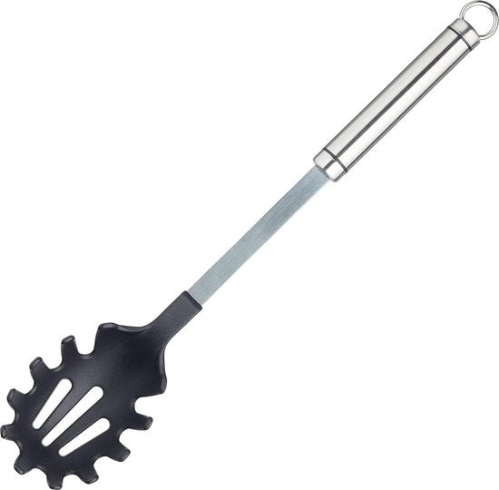Spazzola per spaghetti con manico ovoidale e coperchio in nylon non stick - Acciaio inossidabile - 36 x 7 x 4 centimetro - Argento/Nero cucchiaio di maionese