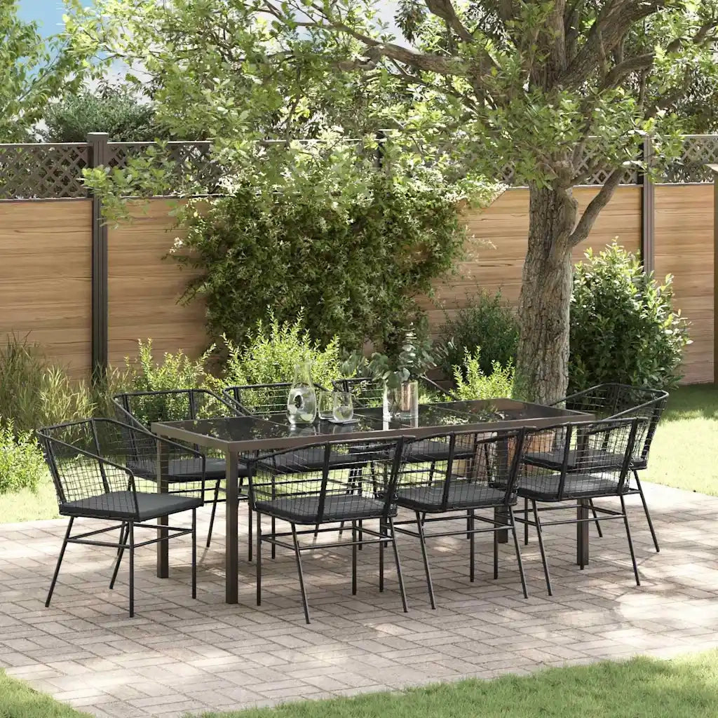 Set da Pranzo per Giardino 9 pcs Nero polyrattan 3380910