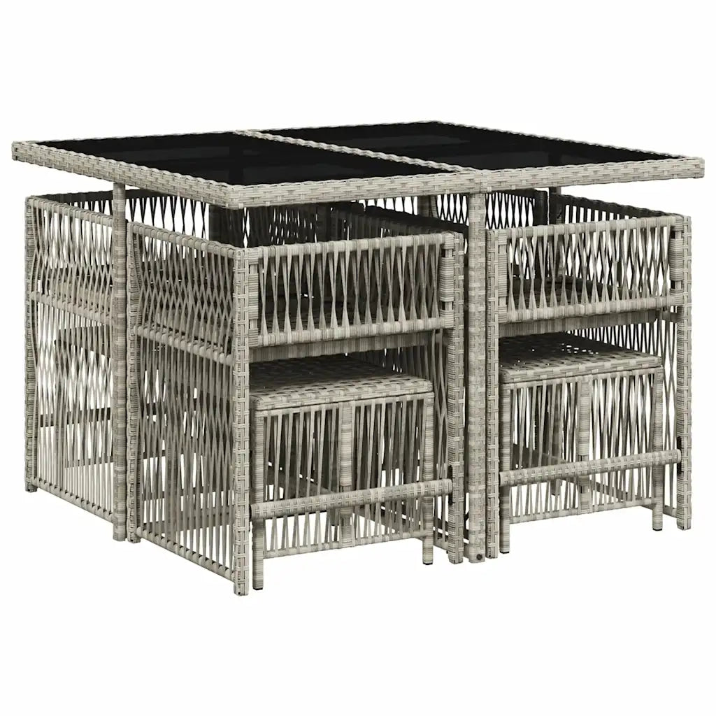 Set Pranzo da Giardino 9pz con Cuscini Grigio Chiaro Polyrattan