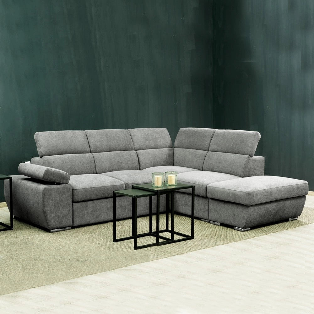 Divano Letto Angolare destro Arizona con pouf contenitore e poggiatesta regolabili colore grigio 264x224x78H