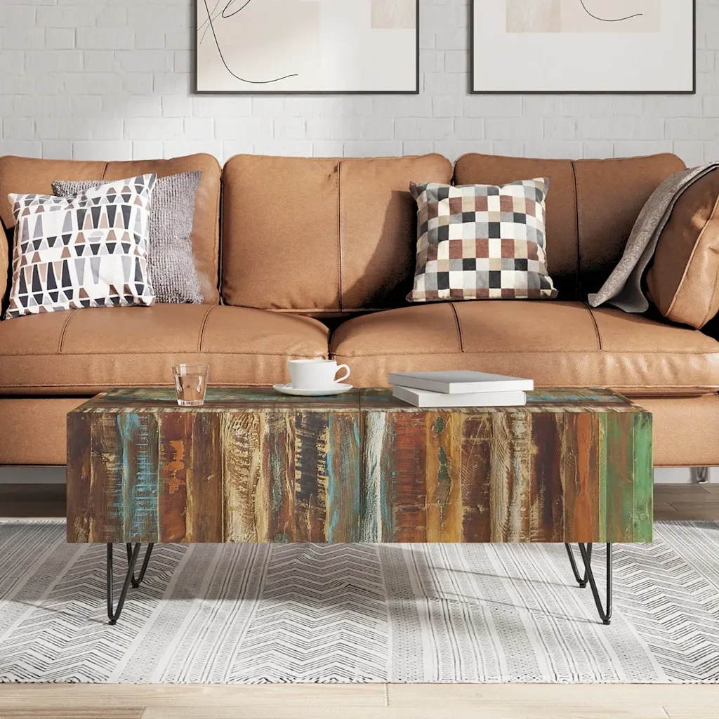 Tavolino da Salotto in Legno Massello Anticato 100x50x38 cm 243455