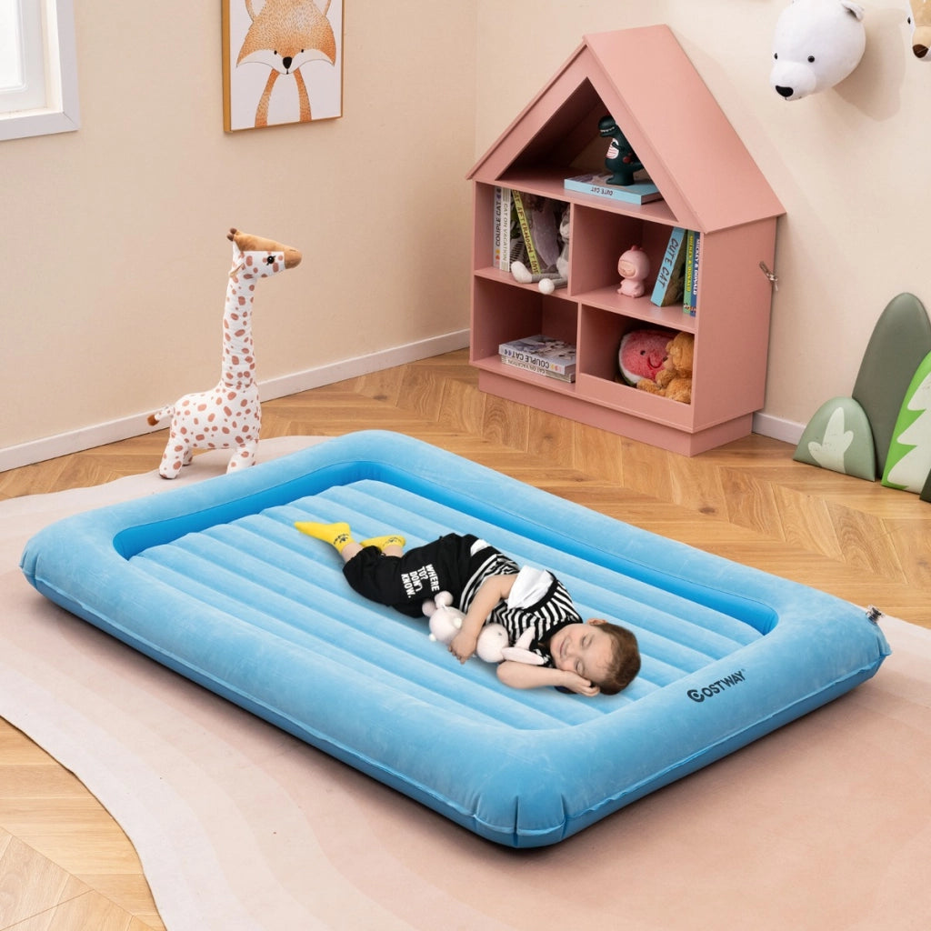 Letto gonfiabile per bambini in viaggio, Set di materasso ad aria portatile con pompa elettrica barriere laterali Blu-Materassi e basi letto