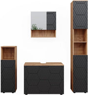 set mobili bagno Irma, Quercia dorata/Antracite, 4 pezzi, con cassettiera e colonna