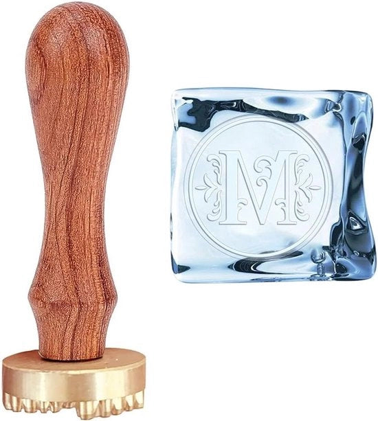 Stampo per cubetti di ghiaccio con testa di rame rimovibile, marchio vintage e impugnatura in legno per cocktail, mojito, whisky e altri drink DIY.