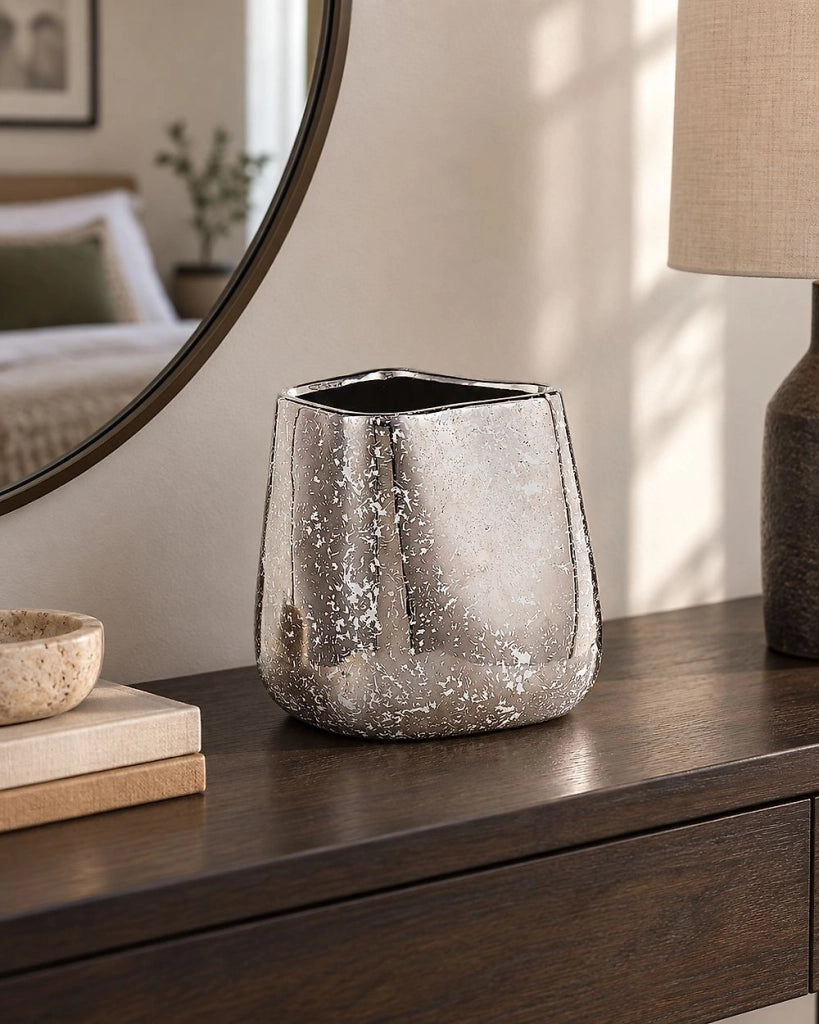 Vaso Decorativo Argento gres porcellanato 20 cm Accessorio Per La Casa Da Tavolo Pezzo Stile Glamour
