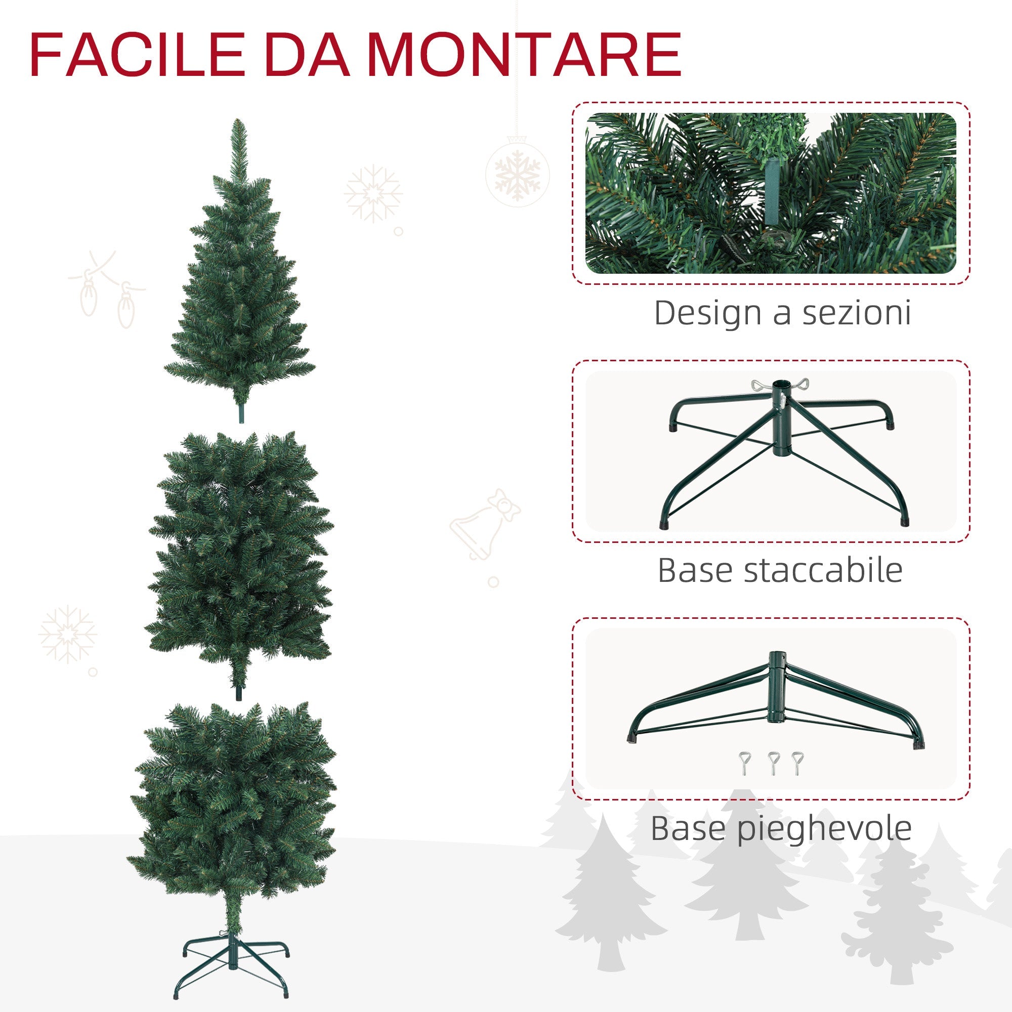 Albero di Natale Artificiale 180 cm 479 Rami Design Alto e Stretto Verde