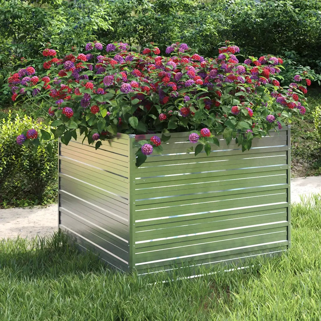 Fioriere | Cassetta per fiori | Letto Rialzato Giardino 100x100x77cm in Acciaio Zincato Argento