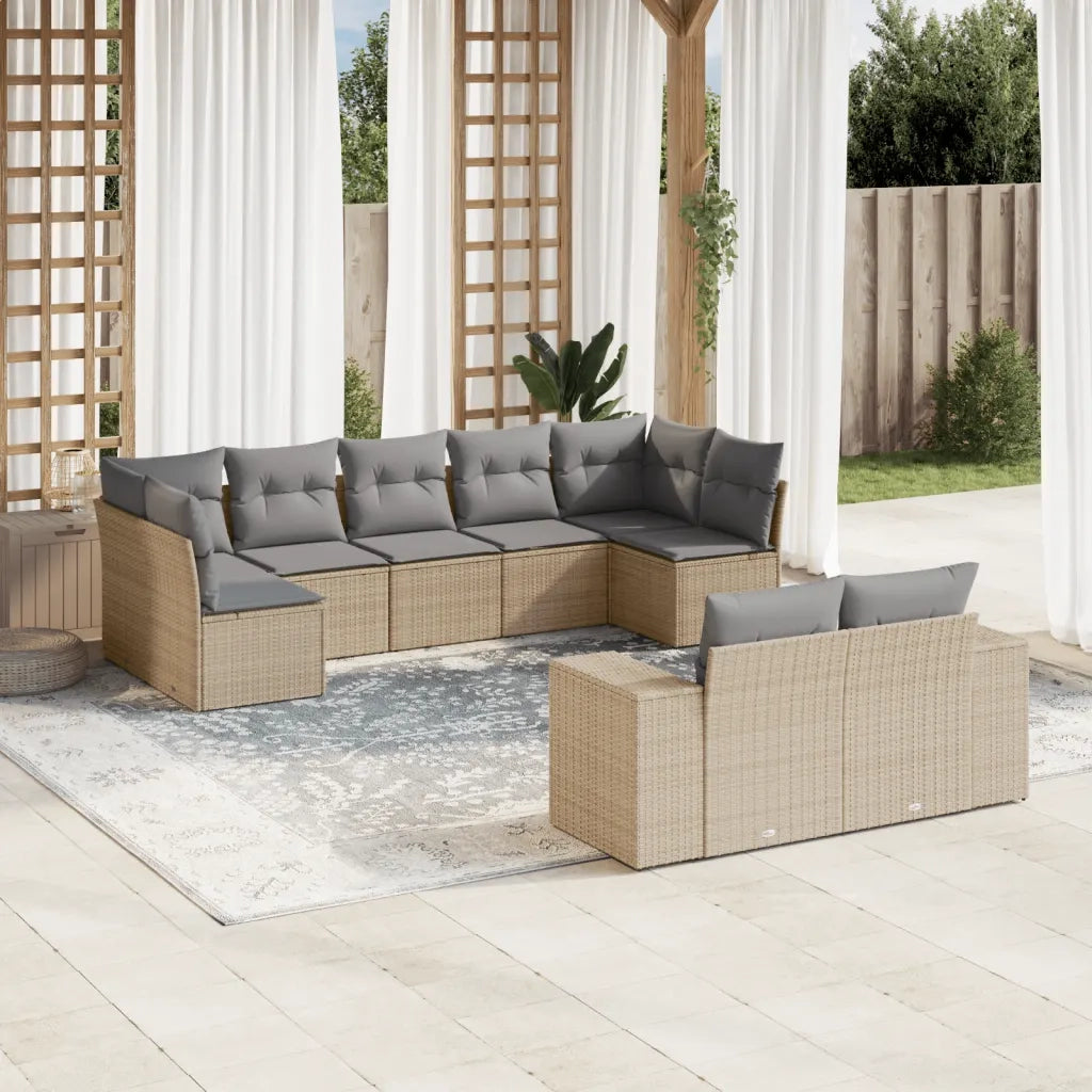 Set Divano da Giardino 9 pz con Cuscini Beige in Polyrattan 3255356