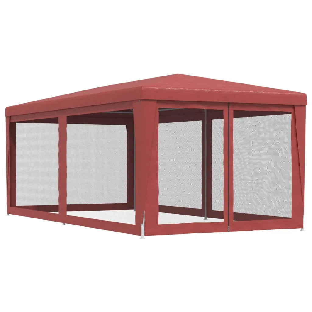 Tenda per Feste con 6 Pareti Laterali in Rete-Tenda Gazebo Rossa 3x6 m HDPE