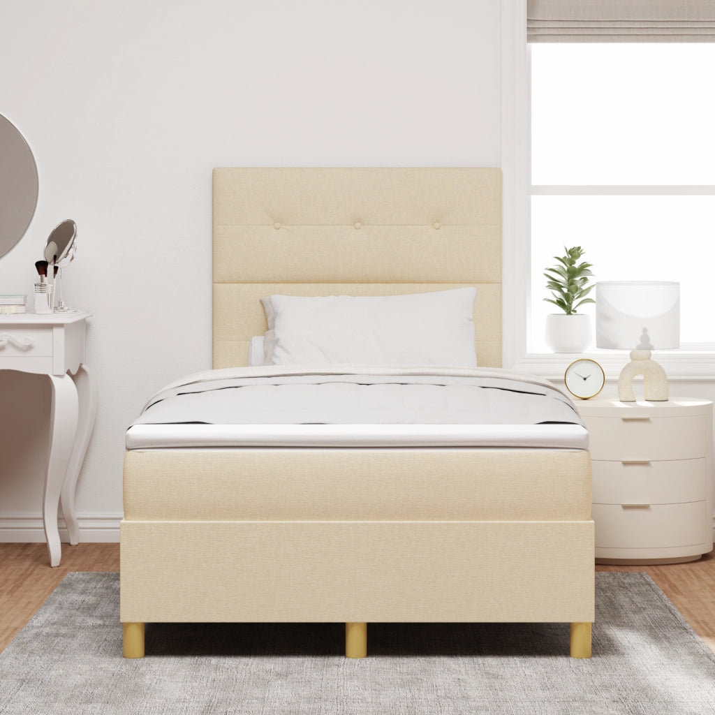 Letto con Box Spring e Materasso & LED Panna 120x190 cm in Tessuto