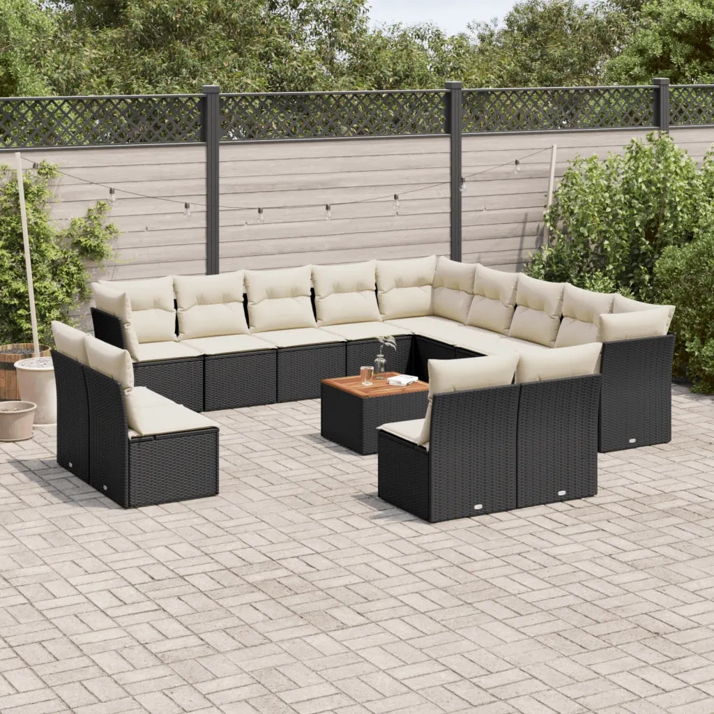 Set Divani da Giardino 14pz con Cuscini in Polyrattan Nero 3223935