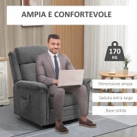 Poltrona Relax Alzapersona Reclinabile con Poggiapiedi, Rivestimento in Tessuto Grigio