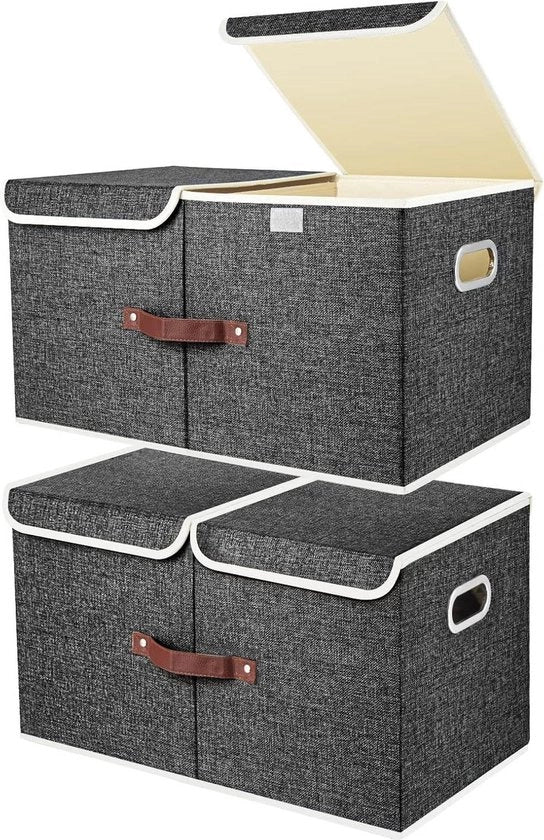Cassa di Stoccaggio Grande Cassa di Stoccaggio con Scatole e Copri Scatole-Stoffa Cassa di Stoccaggio Opportuna 55x33x30 cm Set da 2 Nero