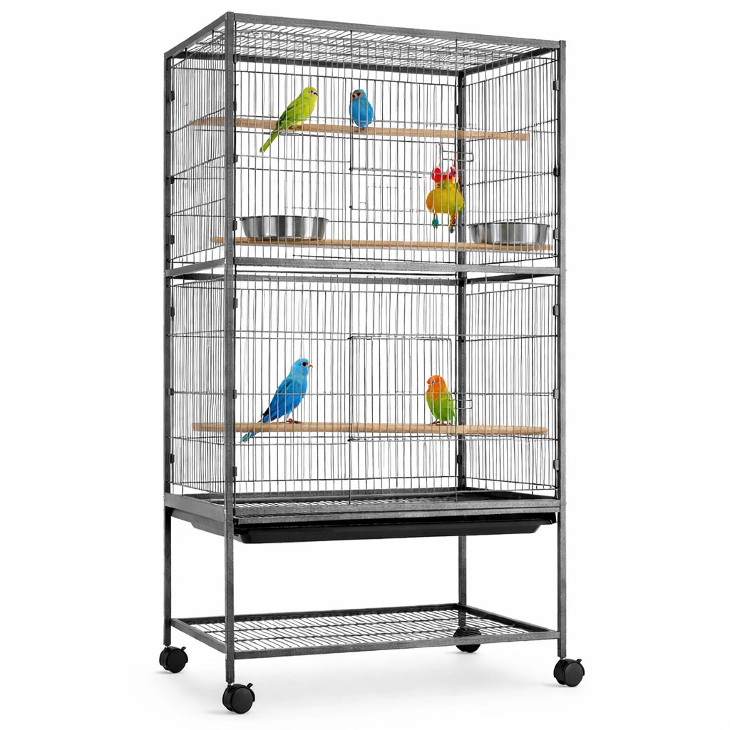 Gabbia Voliera Uccelli con Ruote Grande Pappagalli in Ferro 135x78x52 Nero