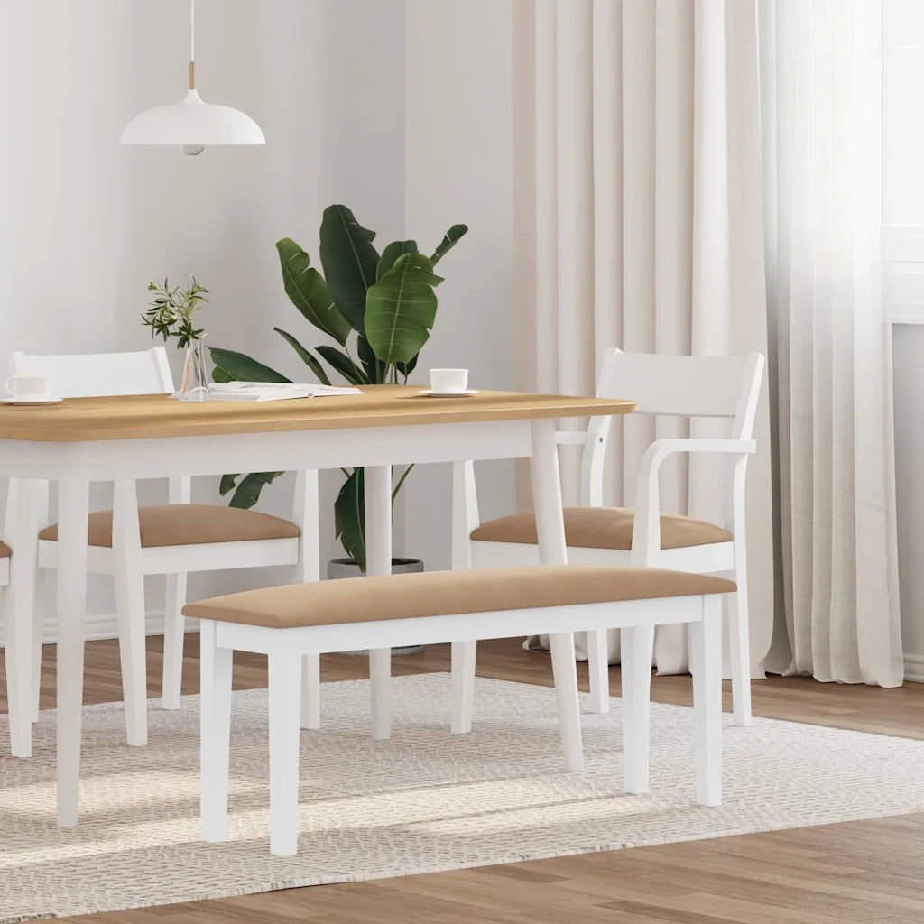 Panca-Sgabello 110 cm Bianco in Legno Massello di Hevea 635315