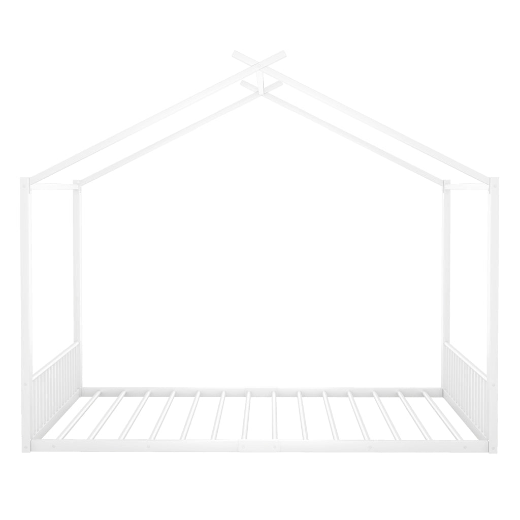 Letto a casetta 140x200 cm in metallo bianco, senza materasso, per cameretta bambini