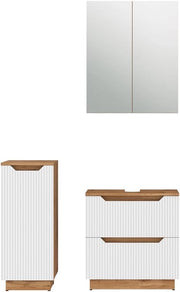 Set di mobili da bagno Lotta, Bianco, 58.9 cm, composto da mobile sottolavabo, specchiera e mobile medio