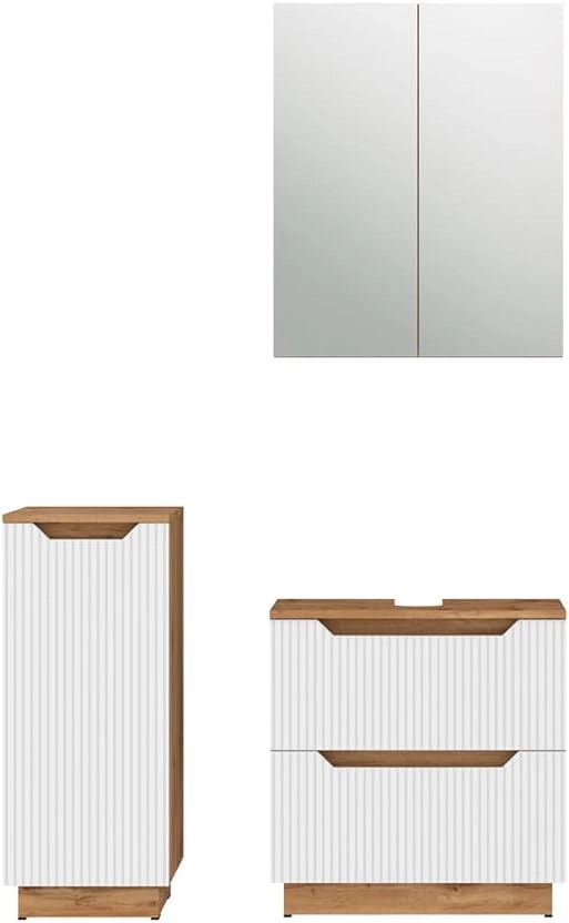 Set di mobili da bagno Lotta, Bianco, 58.9 cm, composto da mobile sottolavabo, specchiera e mobile medio