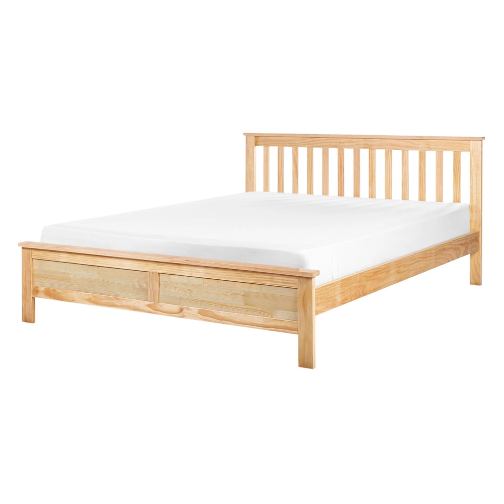 Letto matrimoniale moderno in legno massiccio con doghe in marrone chiaro 140 x 200 cm stile scandinavo