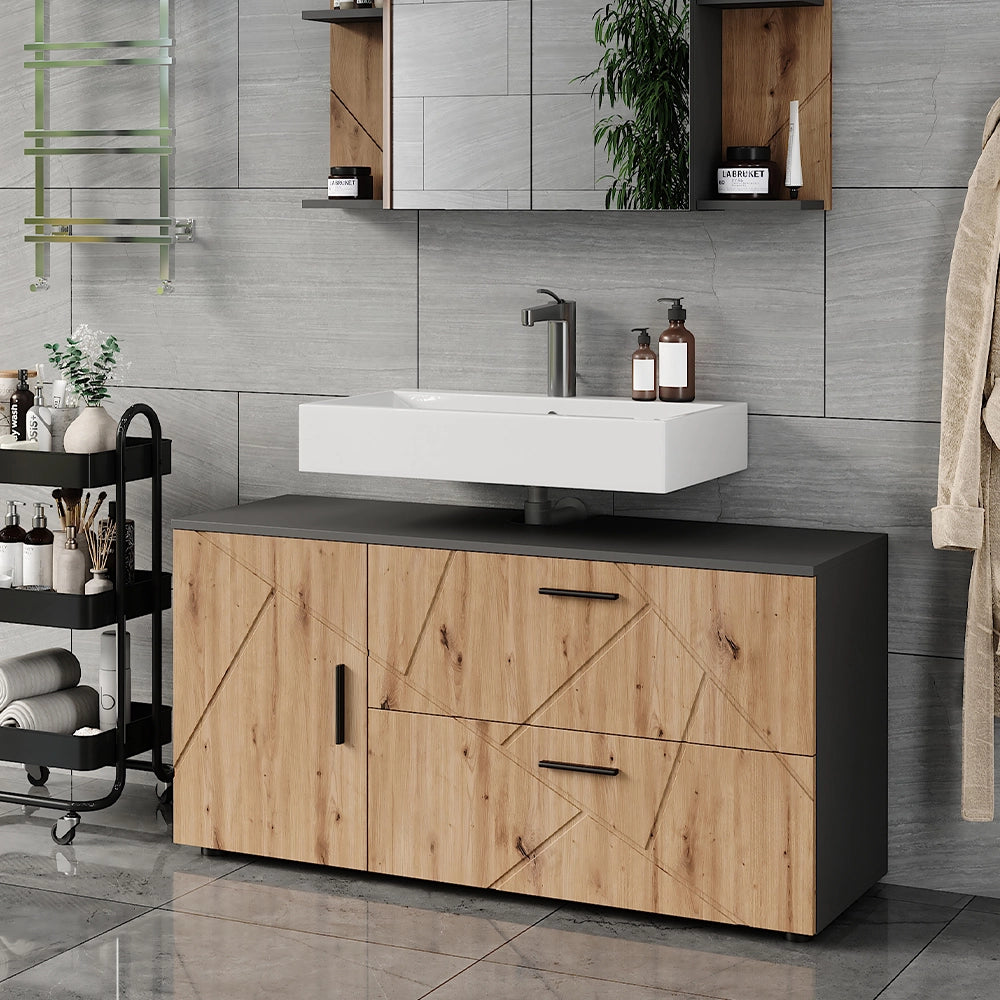 Vicco Mobiletto per lavabo Antracite/Artisan 120.1 x 60.6 cm con 2 cassetti e 1 anta