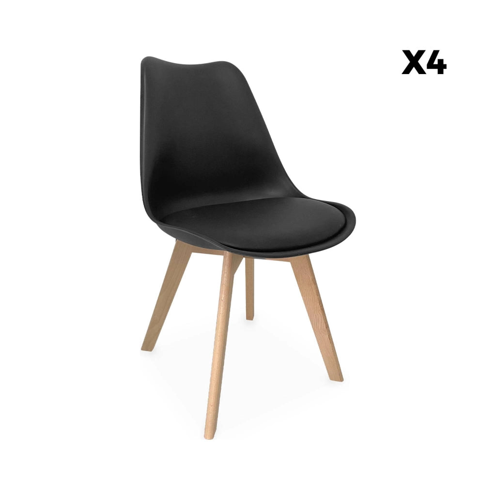 Set 4 sedie scandinave imbottite con gambe in legno , nero