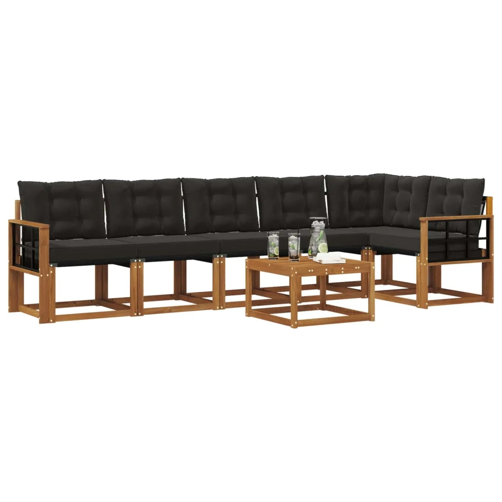 Set di divani da esterno con cuscino 7 pcs Naturale e Nero 3368743