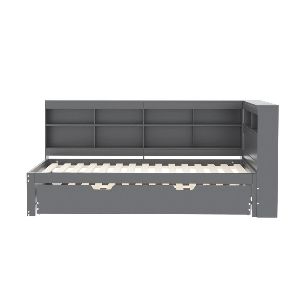 Divano letto 90x200 cm con USB e vani contenitore; legno; grigio