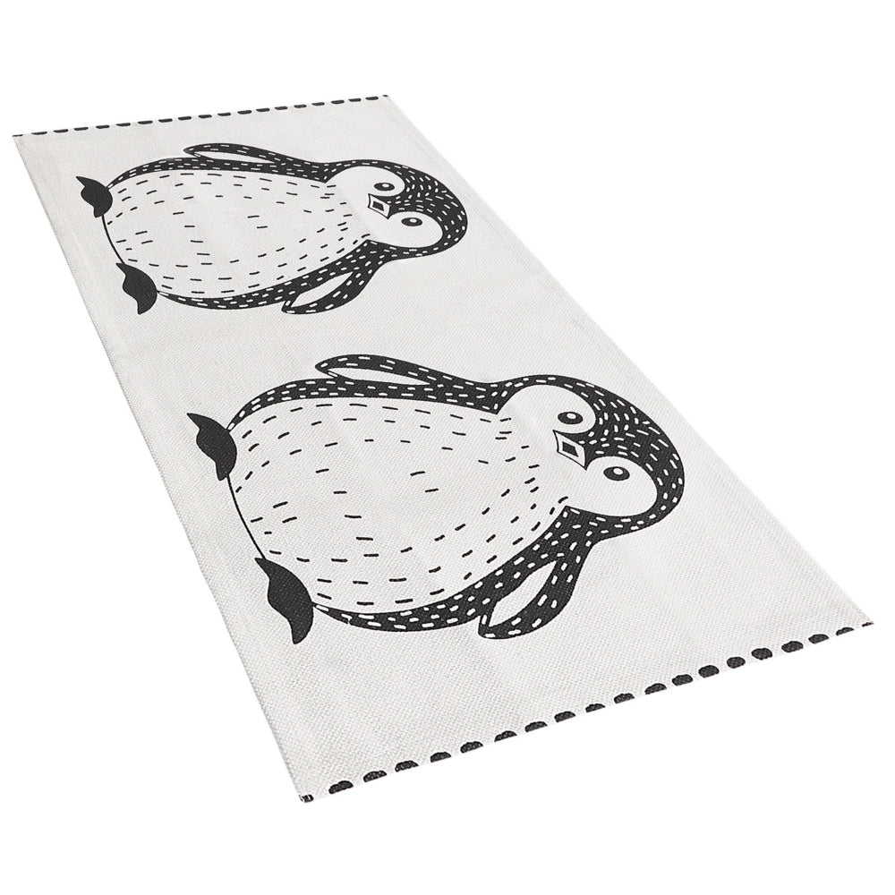 Tappeto a pelo corto bianco e Nero con stampa pinguino 60 x 90 cm per la sala giochi dei bambini