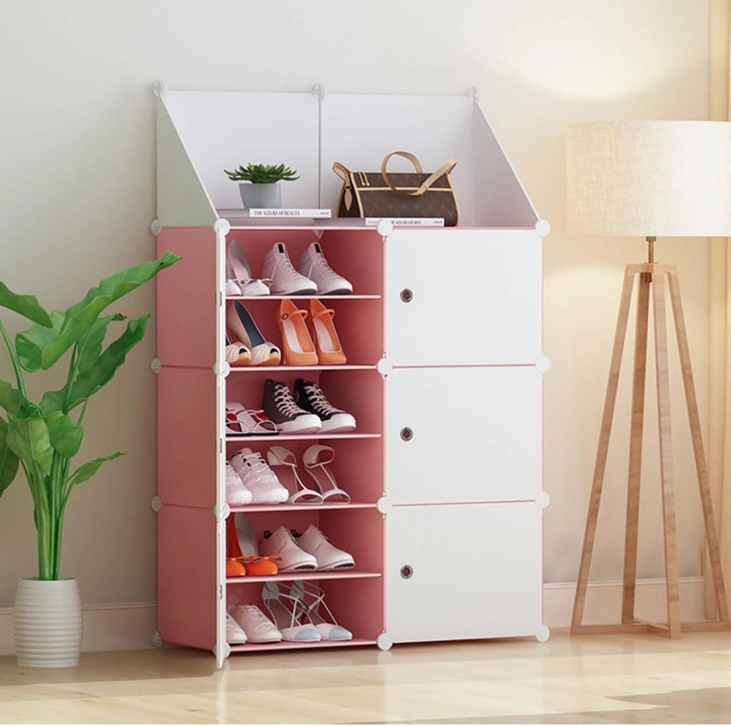 scarpiera Scarpiera assemblata, Scarpiera in plastica, Scarpiera con Ante Facile Montaggio per riporre Scarpe, Scaffale per Armadio Organizer per Scarpe, unità di stoccaggio modulare, Rosa
