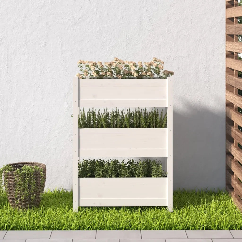 Fioriera-Vaso-Contenitore per Piante Bianca 77x25x104,5 cm in Legno Massello di Pino