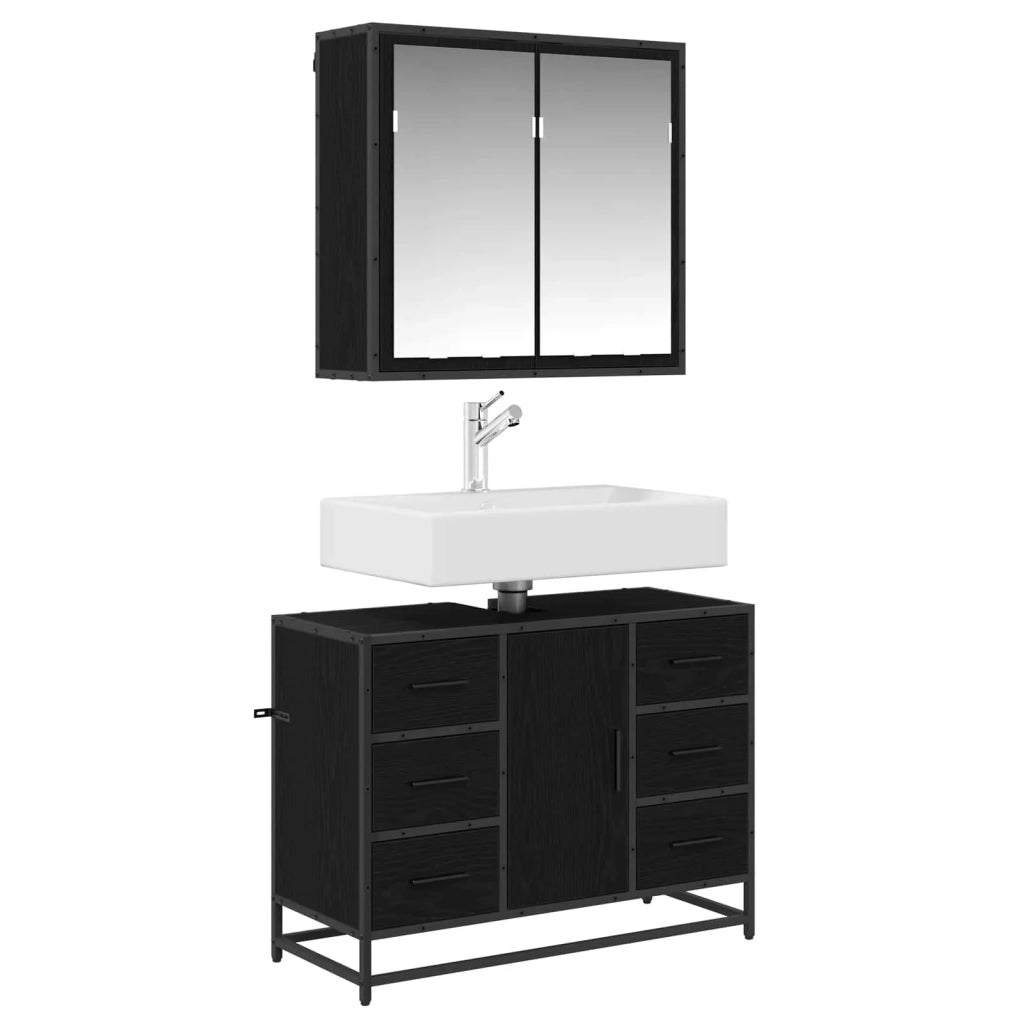 Set di mobili per il bagno 2 pcs Rovere Nero Legno multistrato