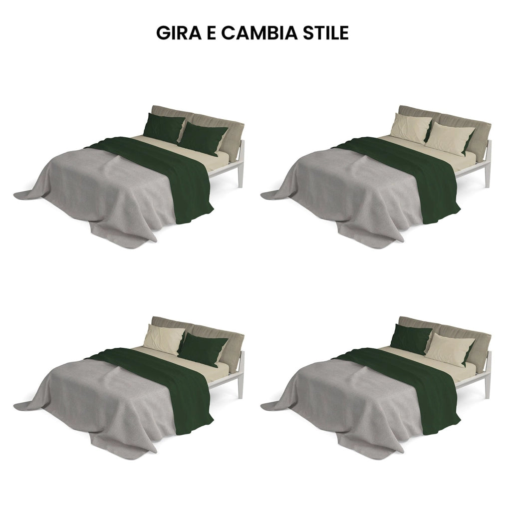 Set Lenzuola Matrimoniale Sopra Sotto e Federe Double Face Verde Oliva/Tortora