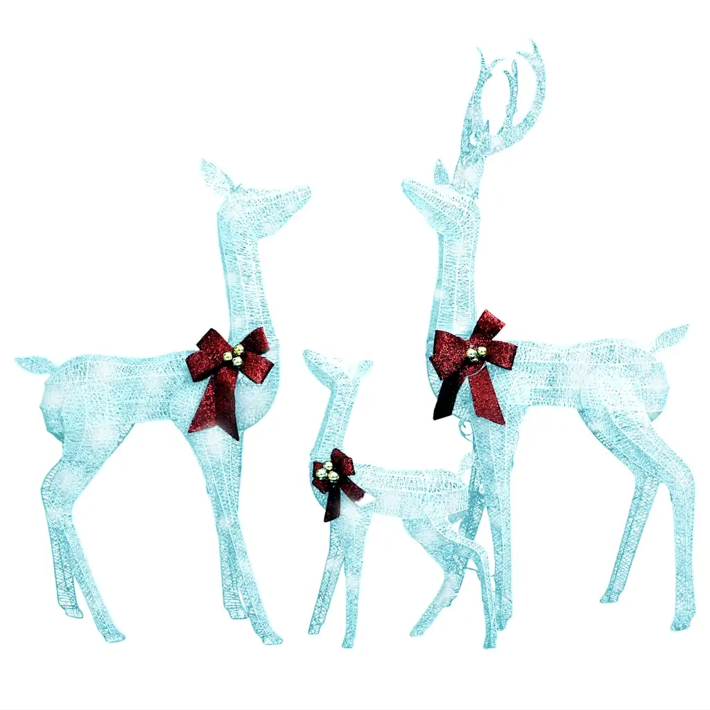 Decorazione Natalizia Famiglia di Renne Bianco Argento 201 LED