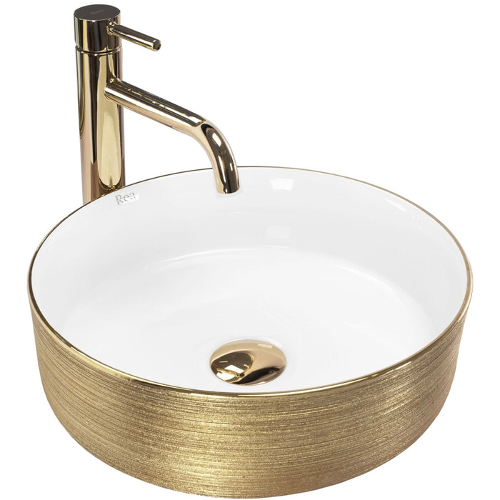 Lavabo Da Appoggio Rea Sami White Brush Gold