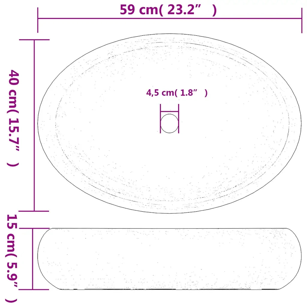 Lavabo da Appoggio Bianco e Oro Ovale 59x40x15 cm Ceramica CFW9438807