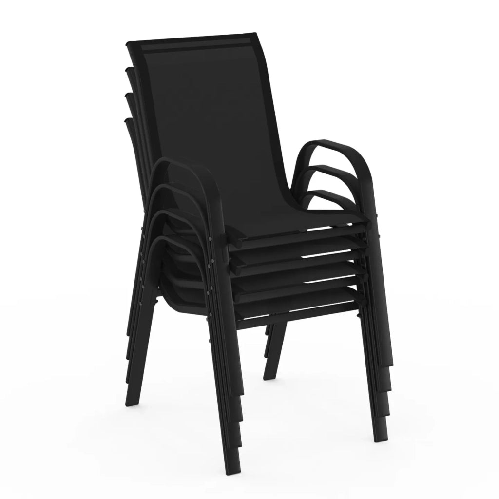 IDMarket - Set di 4 sedie impilabili in metallo e textilene nero LYMA