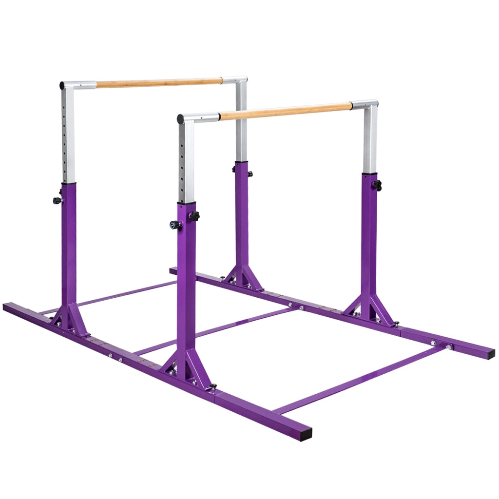 Parallele doppie per ginnastica con larghezza e altezza regolabili portata 100kg, Sbarre allenamento per bambini Viola-Sbarre e travi da ginnastica
