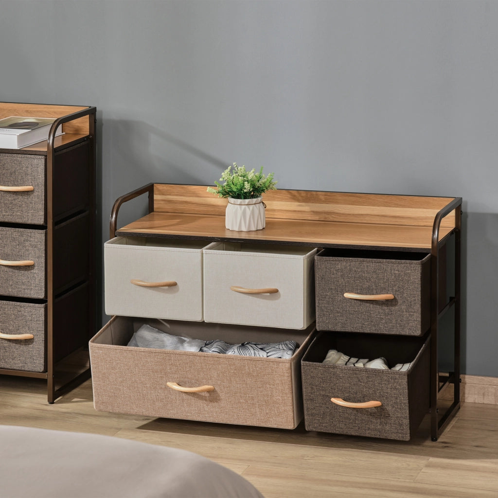 Cassettiera da Camera con 5 Cassetti ¨C Zephmum ¨C Legno e Metallo 87.5x29x58 cm