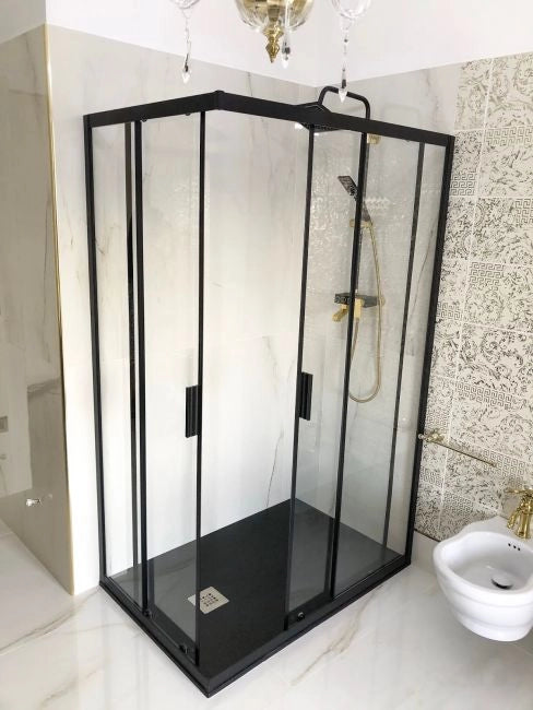 Box doccia scorrevole profilo nero cristallo 6mm trasparente anticalcare h.190cm Doliso Noir 75x100 cm