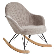 Sedia a dondolo in tessuto tortora gambe in legno e metallo pattini design moderno soggiorno