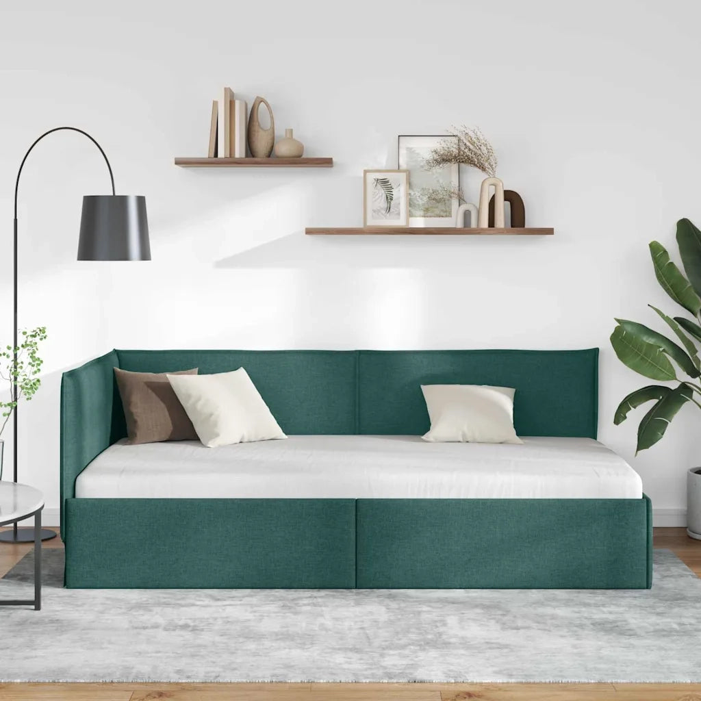 Cornice del letto ad angolo Verde Scuro 90 x 190 cm Tessuto