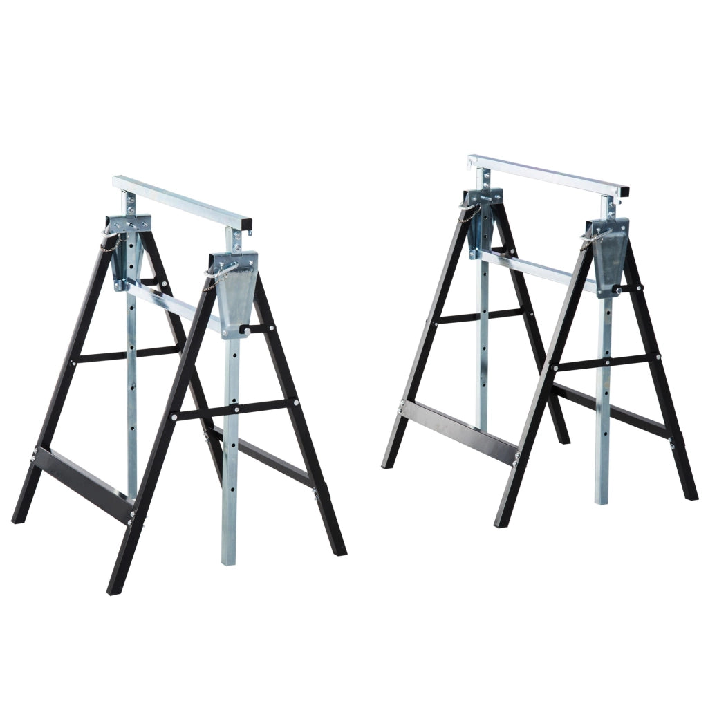 EasyComfort Set 2 Cavalletti da Lavoro Pieghevoli Portata 200 kg, Altezza Regolabili 80-130 cm, Cavalletti Telescopici Salvaspazio in Acciaio per Fai da Te, Garage e Giardino, Nero
