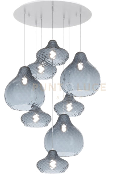 SOSP. BIANCO 8 LUCI TONDA VETRI (5 X PICCOLO + 3 X GRANDE) TUTTI ZAFFIRO 1191BI-S8 TMIX-ZA