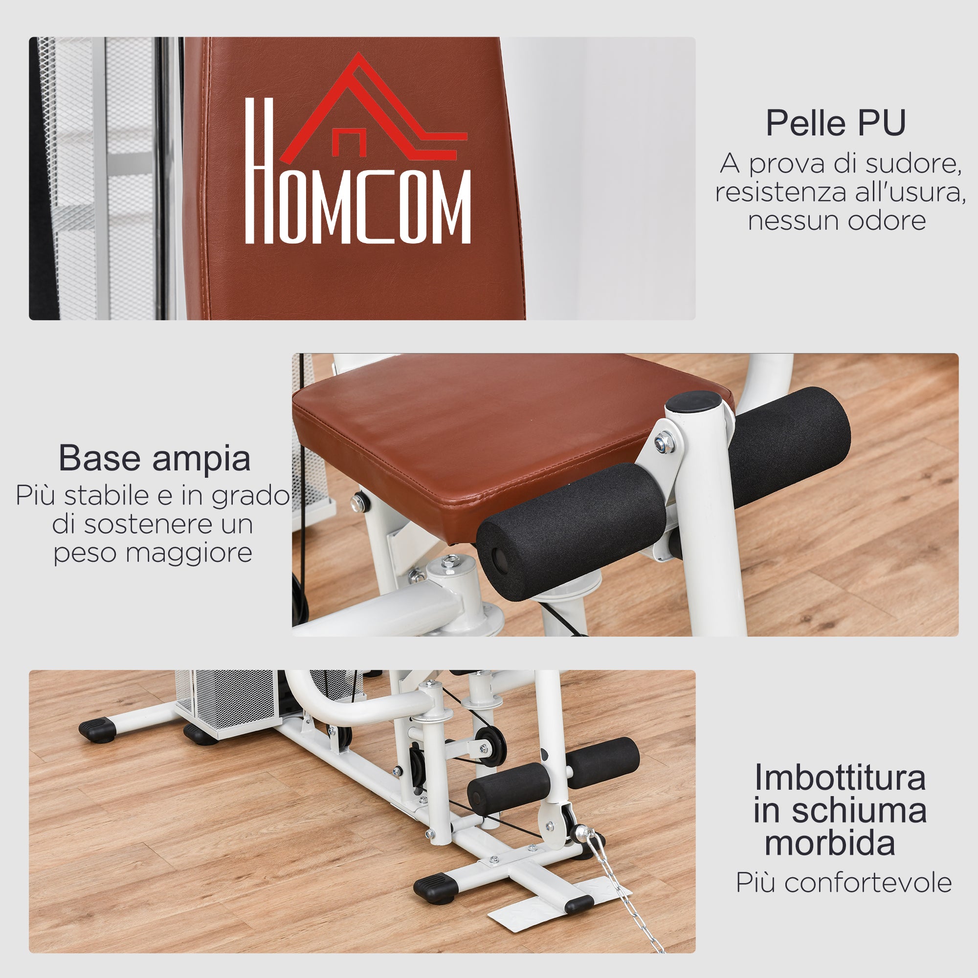 Stazione Fitness Multifunzione 150x110x210 cm in Acciaio e PU Bianco